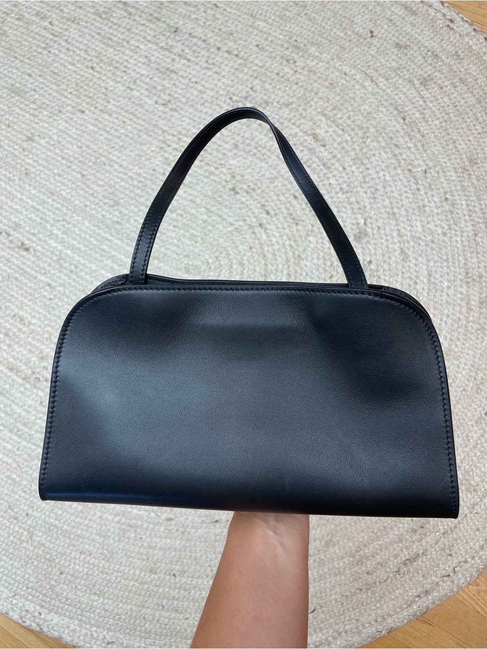 The Row Peggy Black Leather Shoulder Clutch
